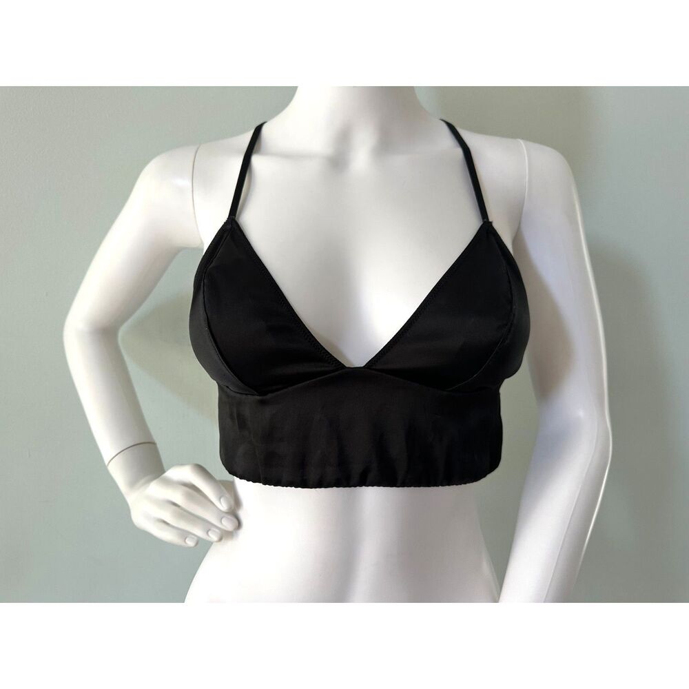 Victoria's Secret Black Satin Bralette Longline Triangle Bra Top Crossback Small